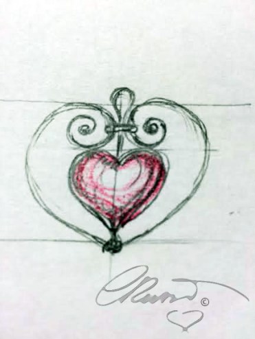 Heart pendant schetch signature