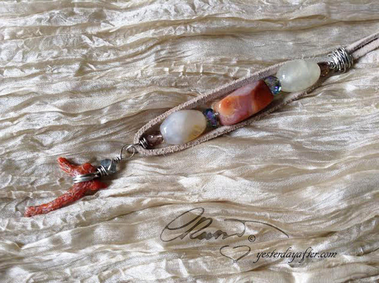 Agate & Coral pendant necklace2a
