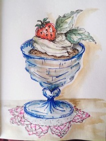Doodlewash and watercolor sketch by Carolina Russo of Chocolate Mint Mousse for National Chocolate Mousse Day