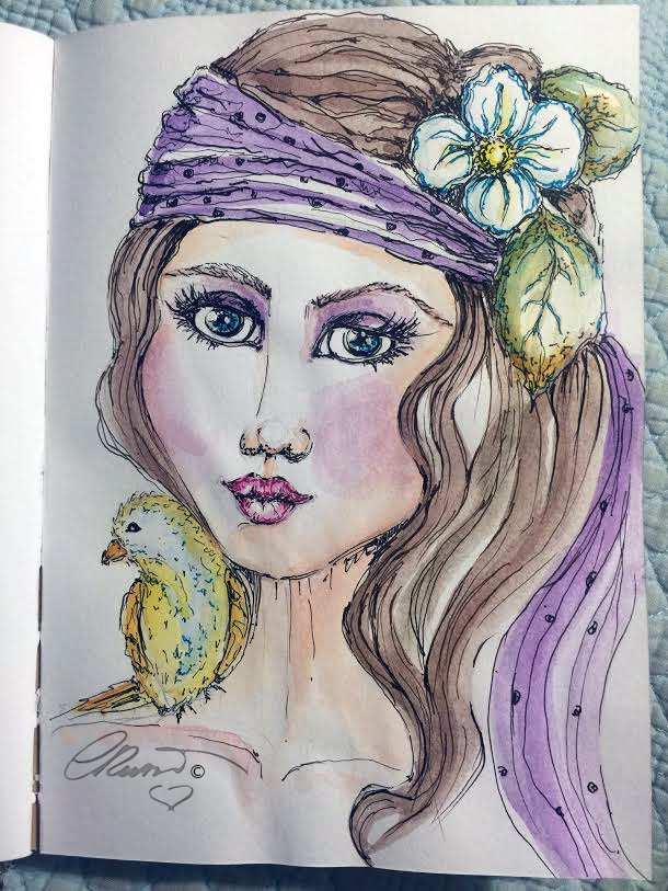 Girl With Bird - Original Watercolor ©Carolina Russo