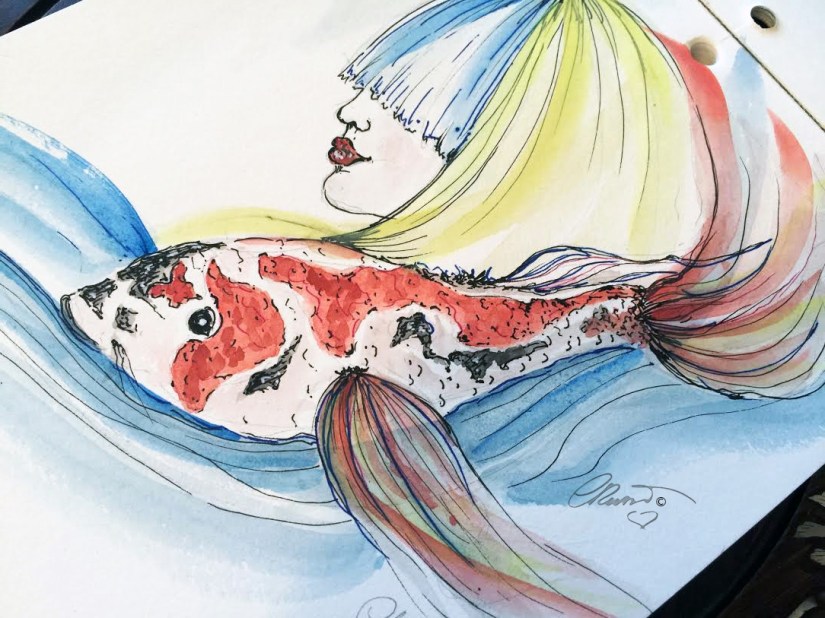 Day #7 - Girl With Koi - Original Watercolor ©Carolina Russo