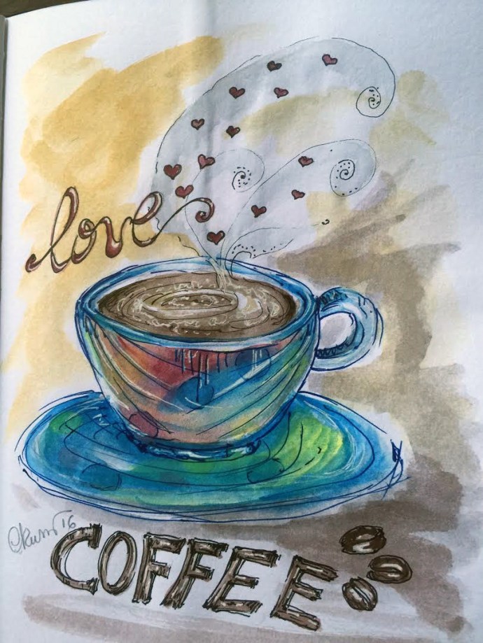 Day #23 WorldWatercolor Month - Love Coffee - ©Carolina Russo