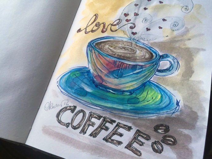 Day #23 WorldWatercolor Month - Love Coffee - ©Carolina Russo