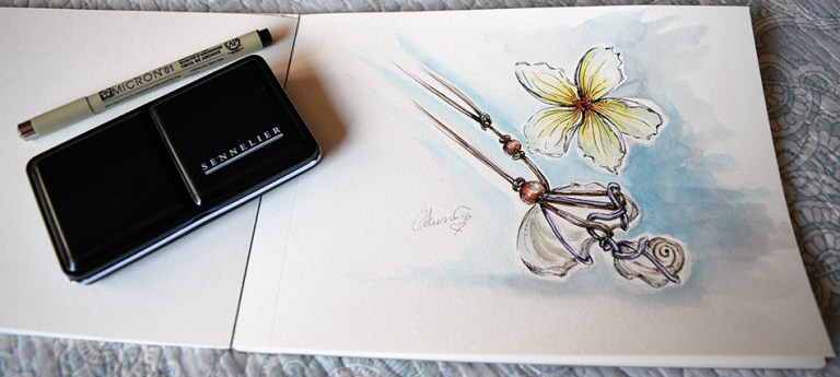 Day #21 - Plumeria and Jewelry - Original Watercolor ©Carolina Russo