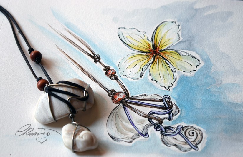 Day #21 - Plumeria and Jewelry - Original Watercolor ©Carolina Russo