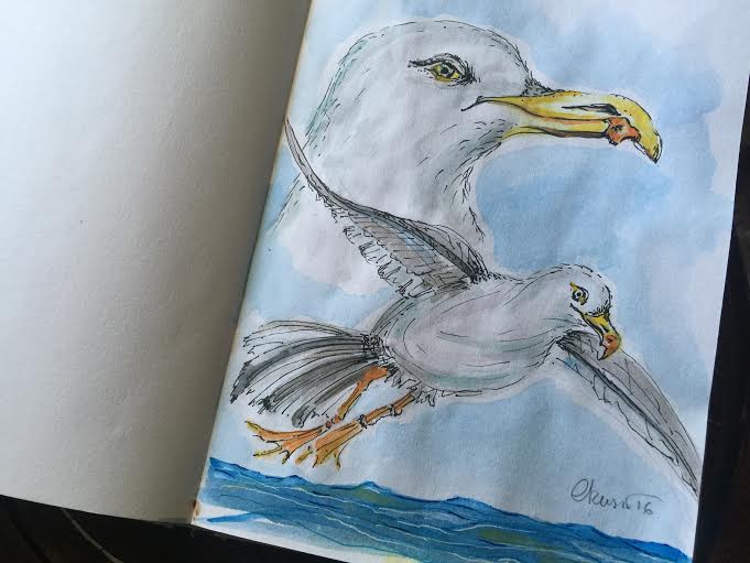 Day #16 - Seagulls - Original Watercolor ©Carolina Russo