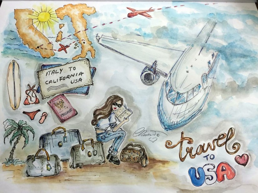 Travel From Italy To USA - Original Watercolor ©Carolina Russo