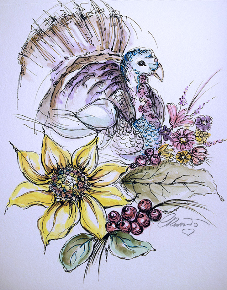 One Happy Turkey - Original Watercolor ©Carolina Russo