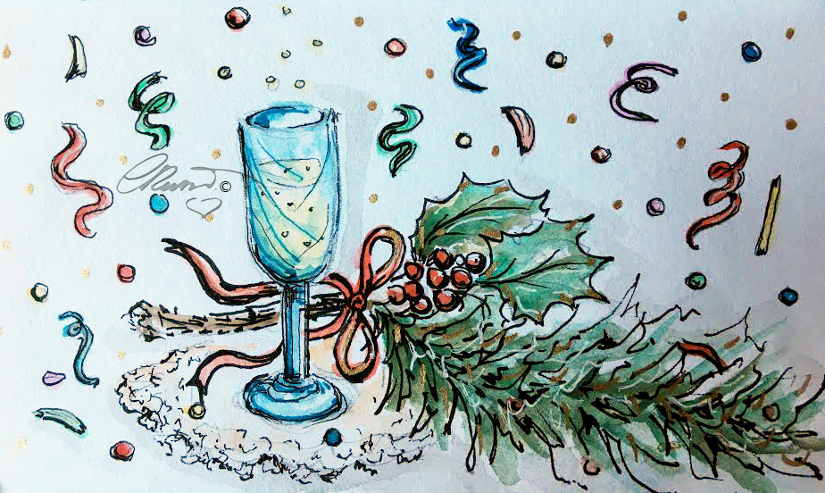 CHAMPAGNE Day 31 - Original Watercolor ©Carolina Russo
