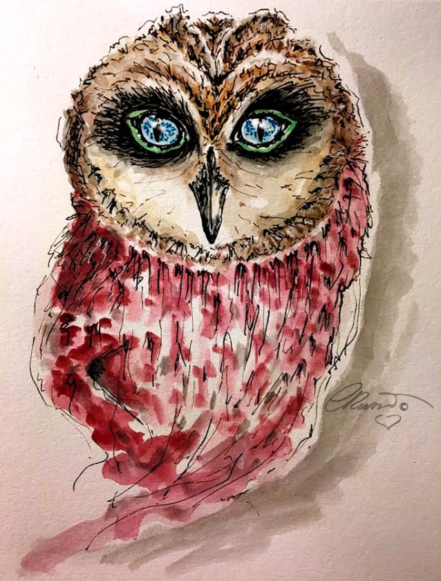 Red Owl - Original watercolor ©Carolina Russo