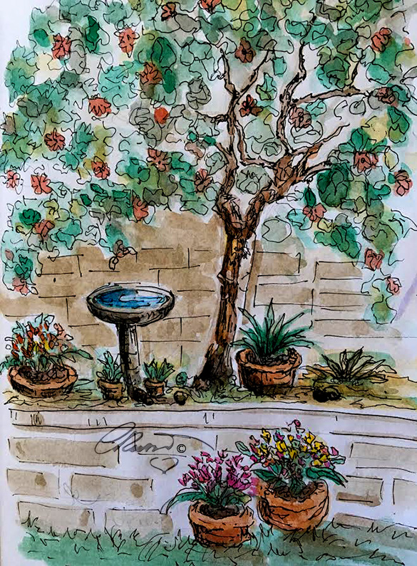 Backyard Gardening - Original Watercolor ©CarolinaRusso